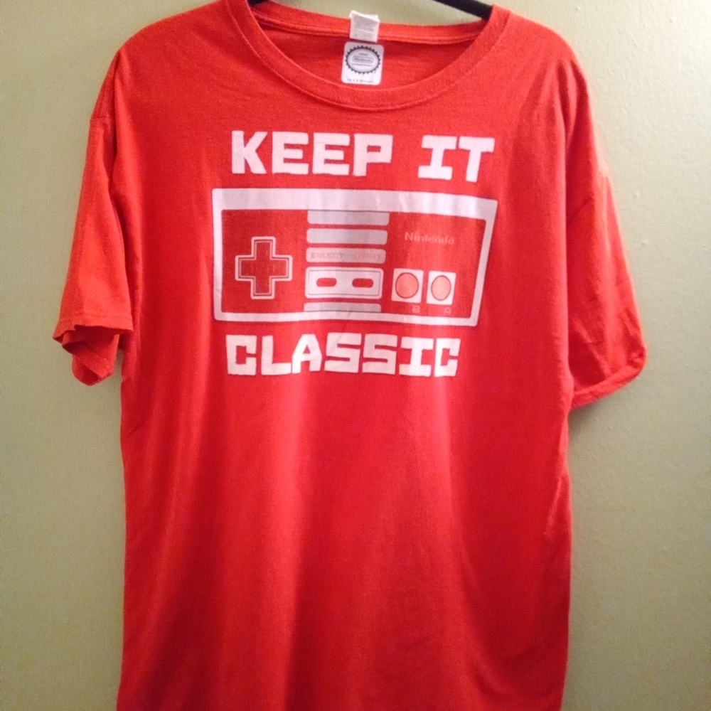 Mens L Fruit of the Loom Bright Red Retro Gaming Tee Lightweight Relaxed Fit